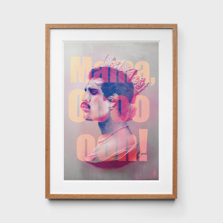 Freddie Mercury Print in Oak Frame