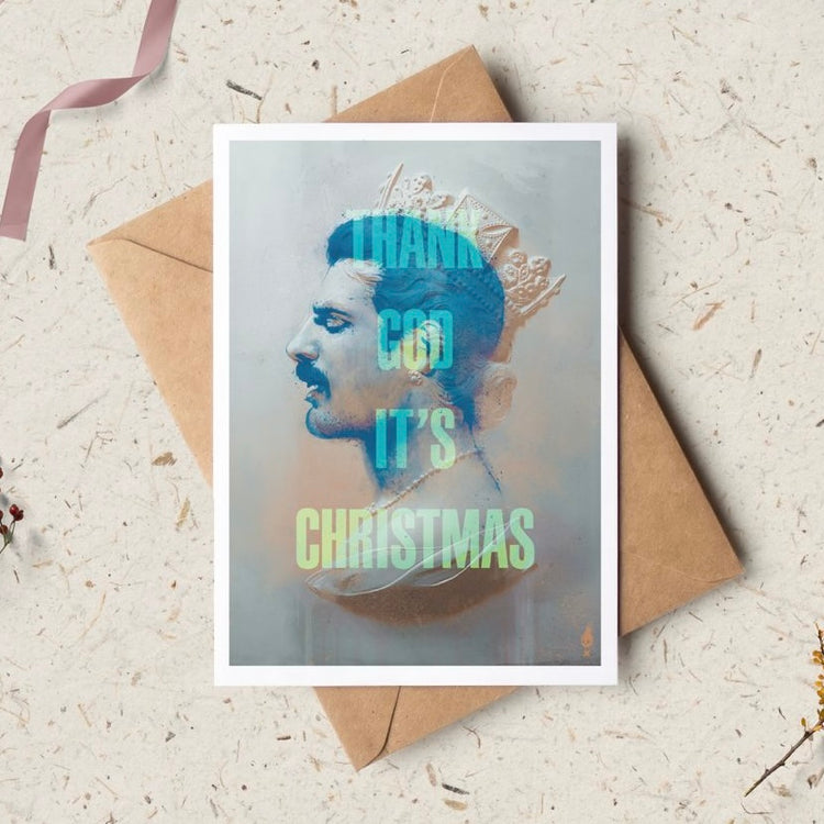 Freddie Mercury Christmas Card in Turquoise