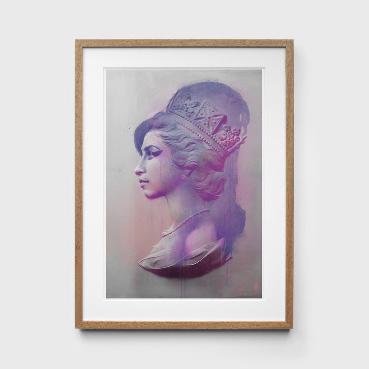 Pink Amy Winehouse Print in Oak Frame