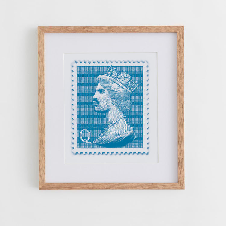 Framed Blue Mini Stamp Edition Freddie Mercury Print