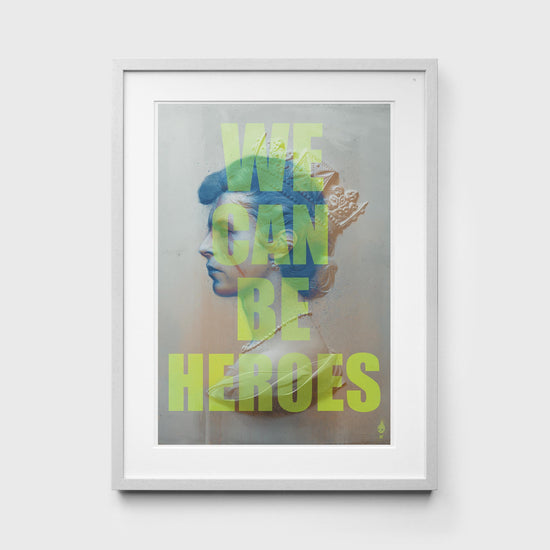 David Bowie We Can Be Heroes Print in White Frame