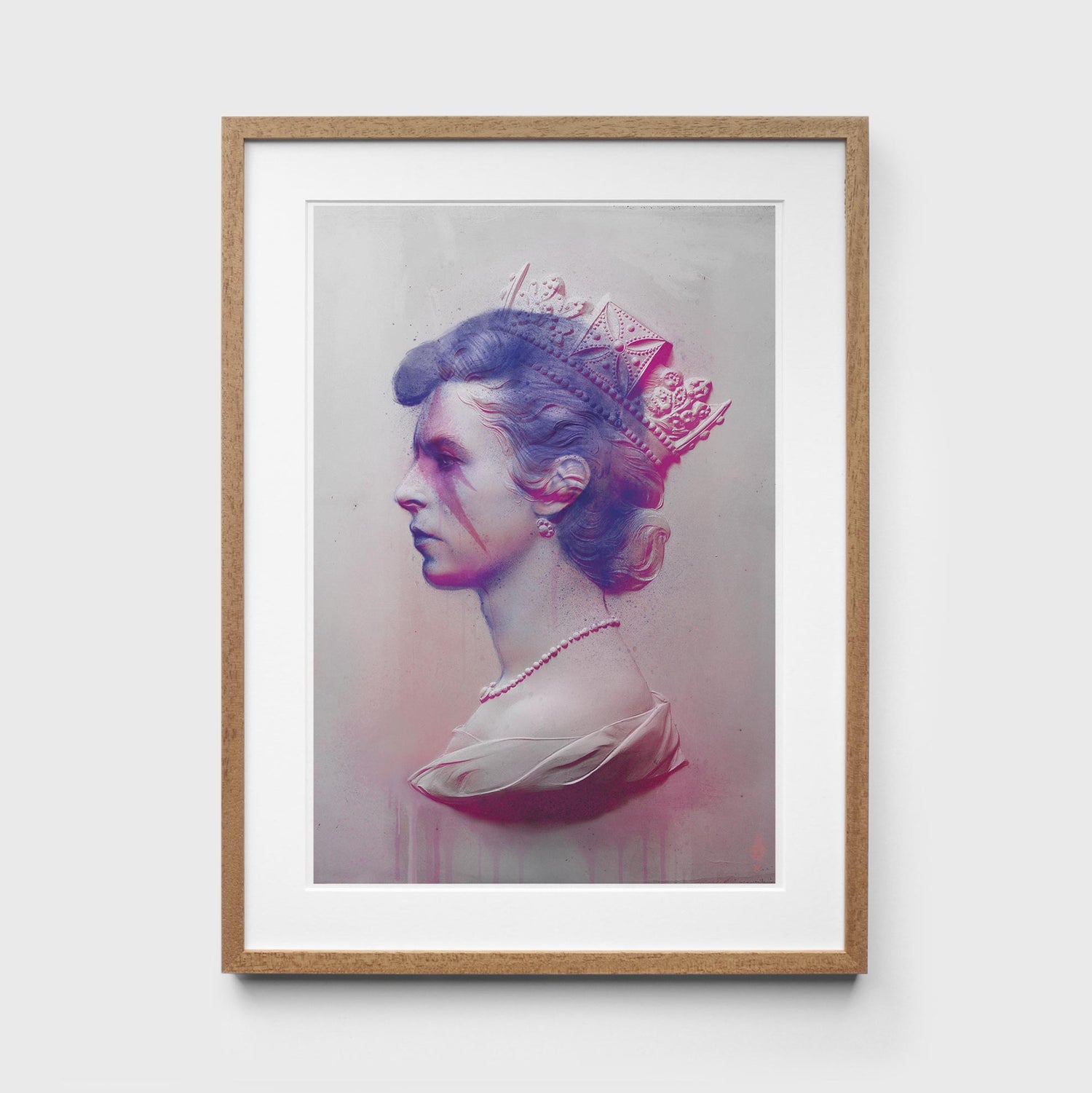 Pink David Bowie Print in Oak Frame