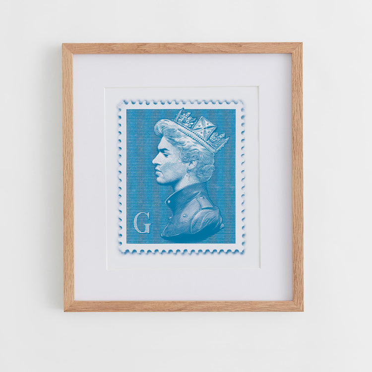Framed Blue Mini Stamp Edition George Michael Print