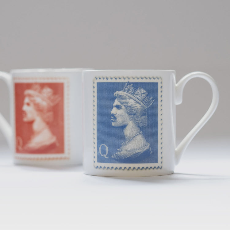 Freddie Mercury Stamp Mug in red and blue