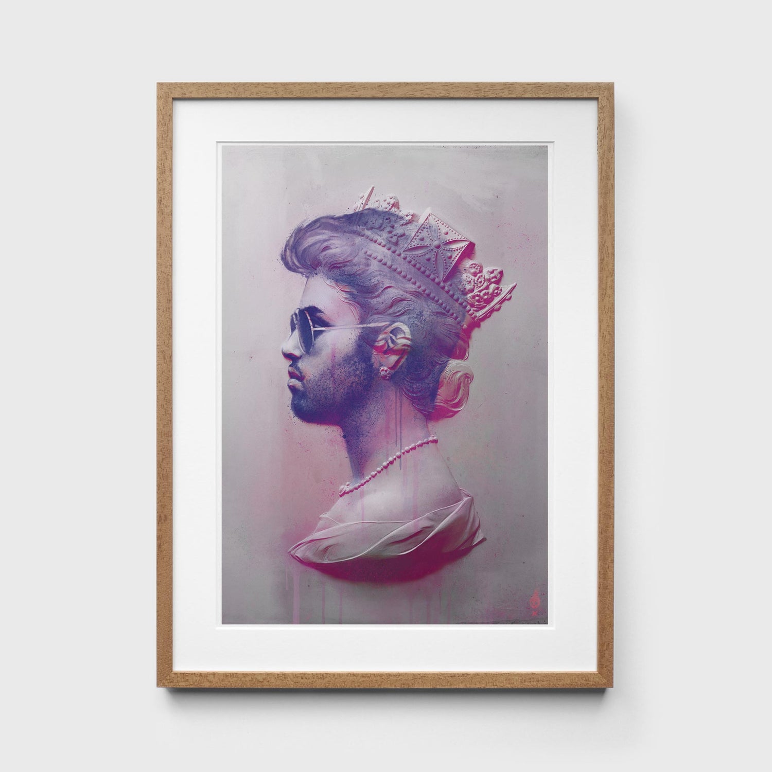 Pink George Michael Print in Oak Frame