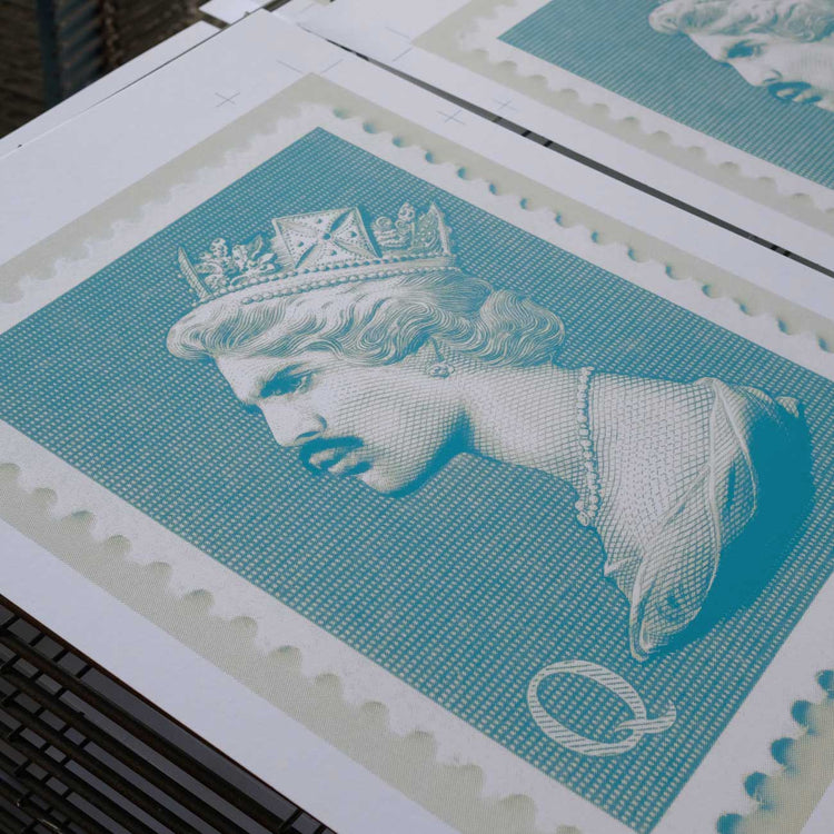 Freddie Mercury Stamp Edition Wall Art in Teal Blue