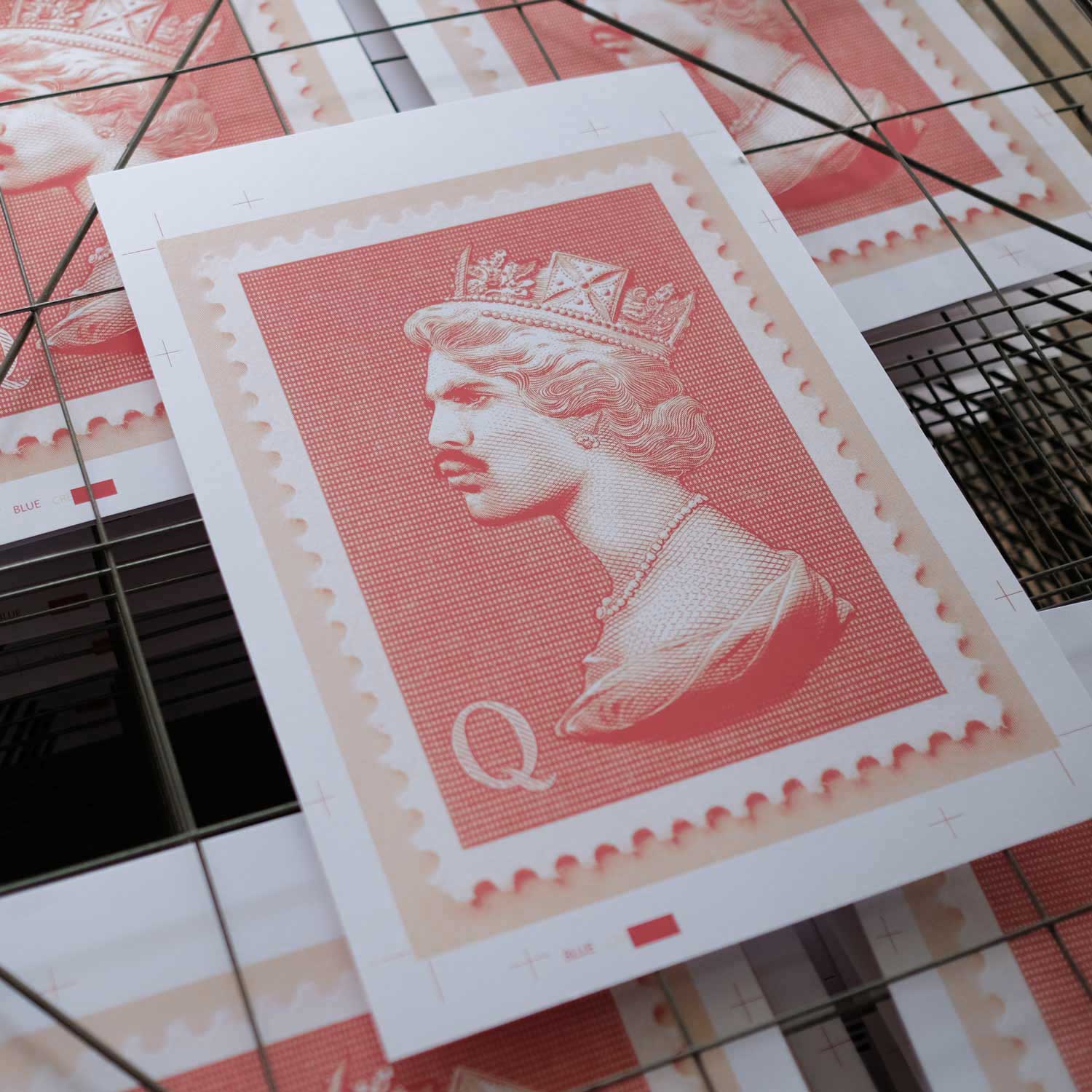Freddie Mercury Stamp Edition Wall Art in Brick Red