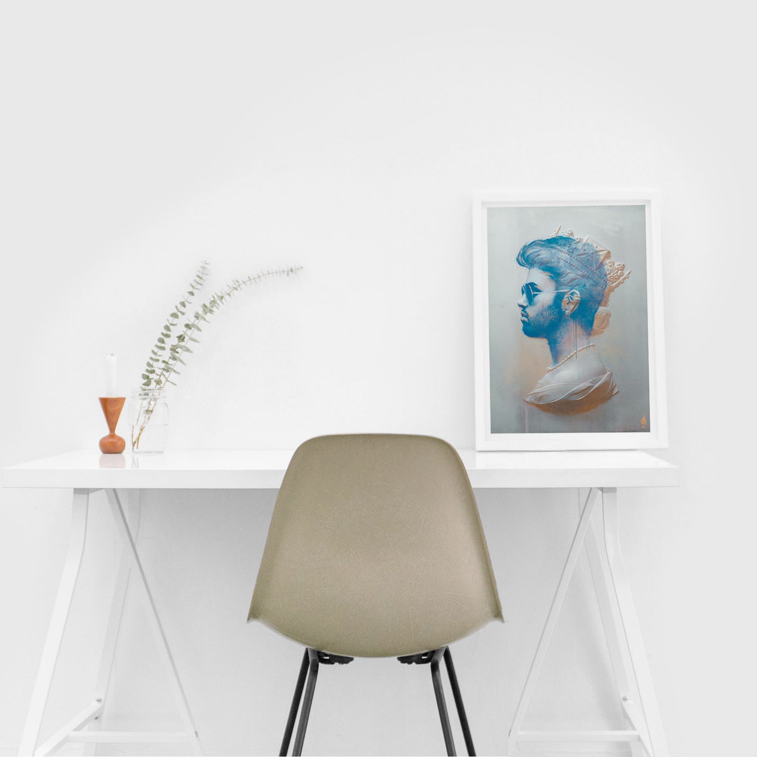 George Michael Framed Print on desk